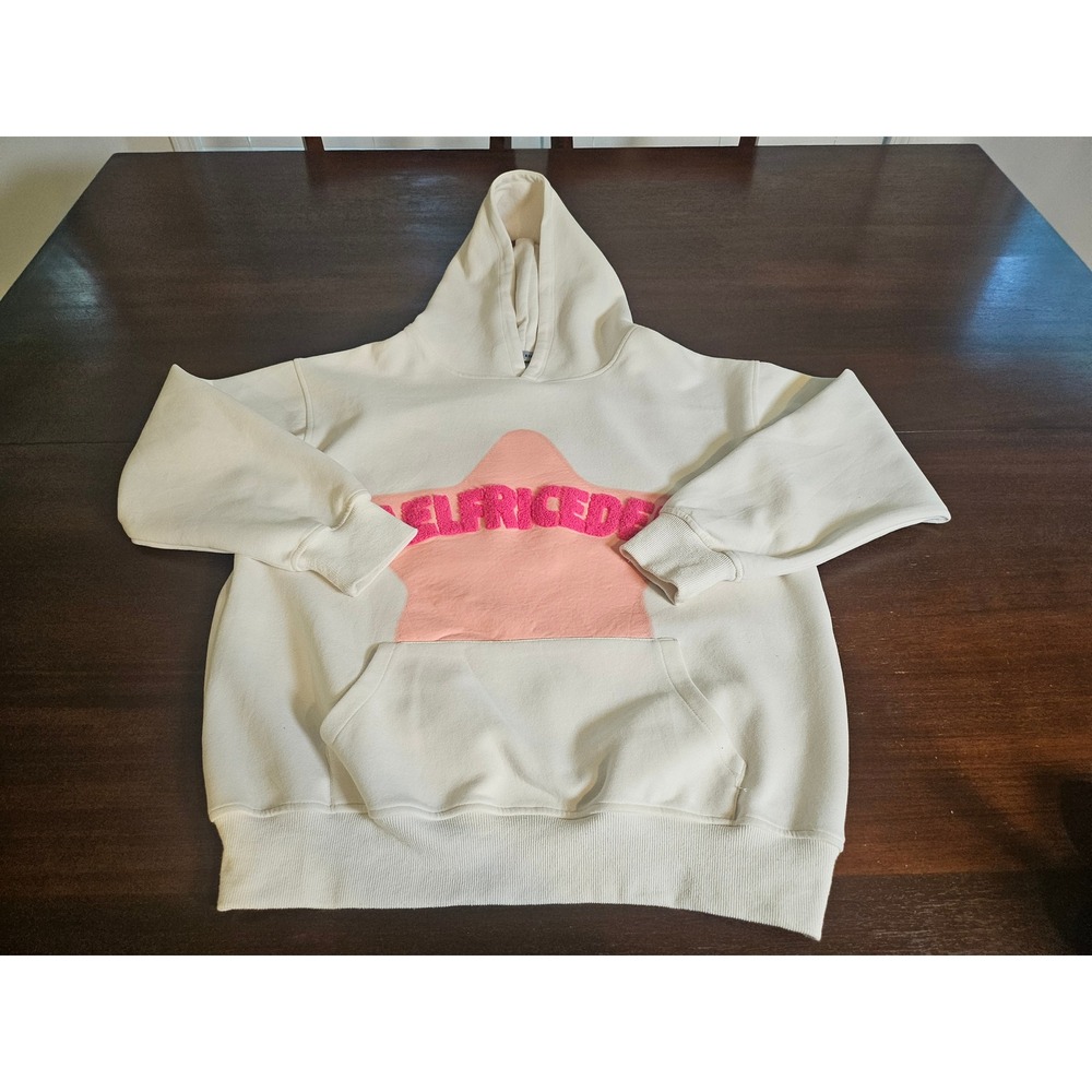 Aelfric Eden Hoodie Women XS Cream Pink Star Chenille Logo Streetwear Pullover